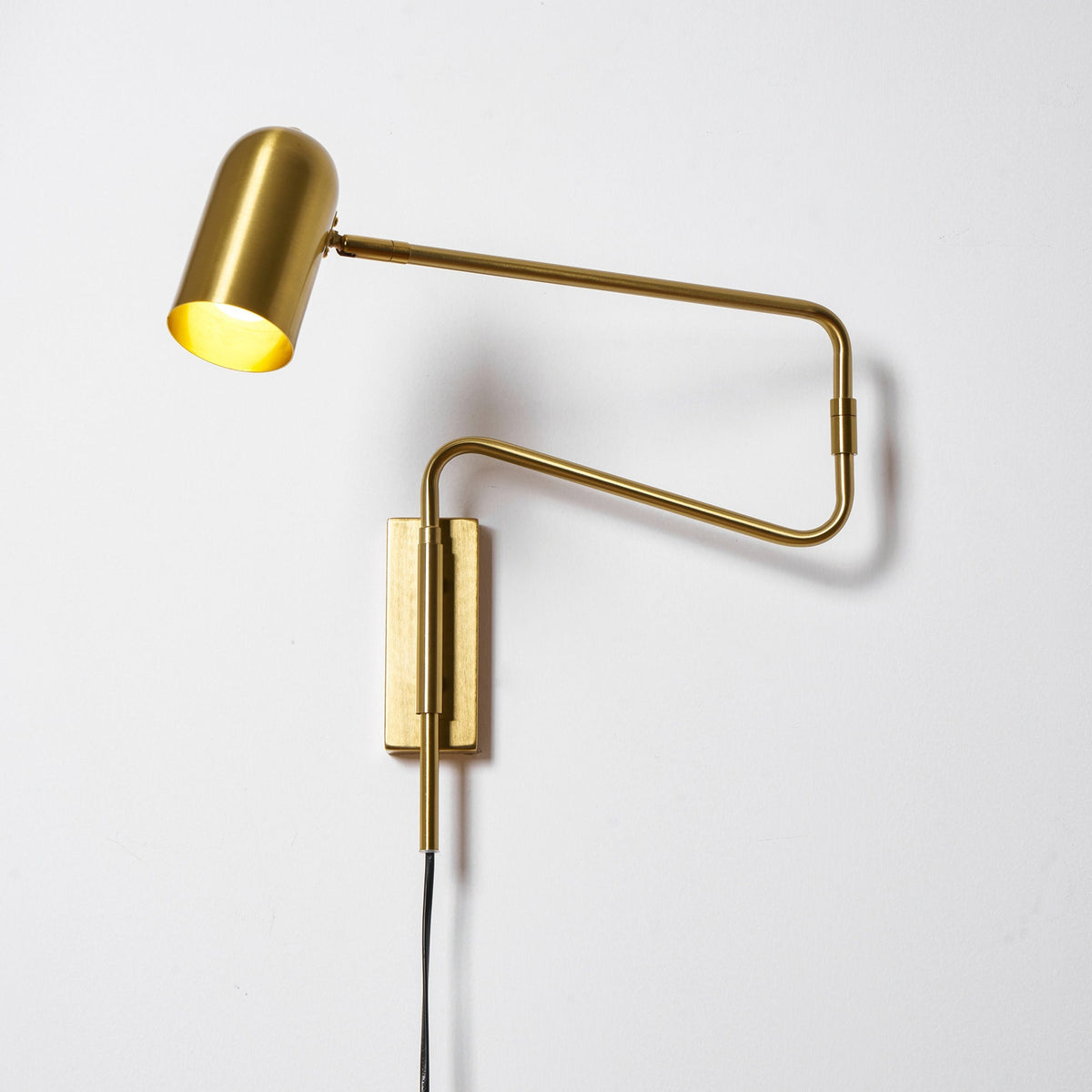 Swing-Arm Reading Sconce with Rotating Shade Metal Plug-In Fixture Black & Gold Finish for Bedroom Living Room Study Nook Task Lighting | Thomler