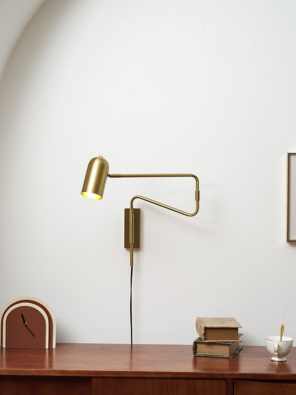 Swing-Arm Reading Sconce with Rotating Shade Metal Plug-In Fixture Black & Gold Finish for Bedroom Living Room Study Nook Task Lighting | Thomler