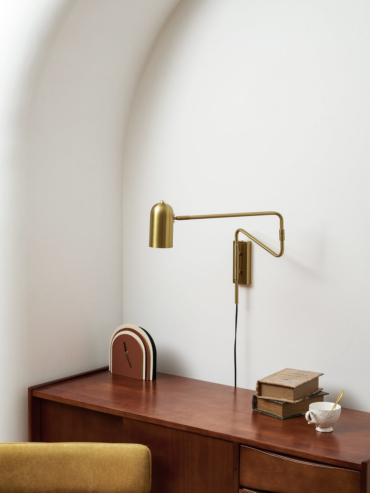 Swing-Arm Reading Sconce with Rotating Shade Metal Plug-In Fixture Black & Gold Finish for Bedroom Living Room Study Nook Task Lighting | Thomler