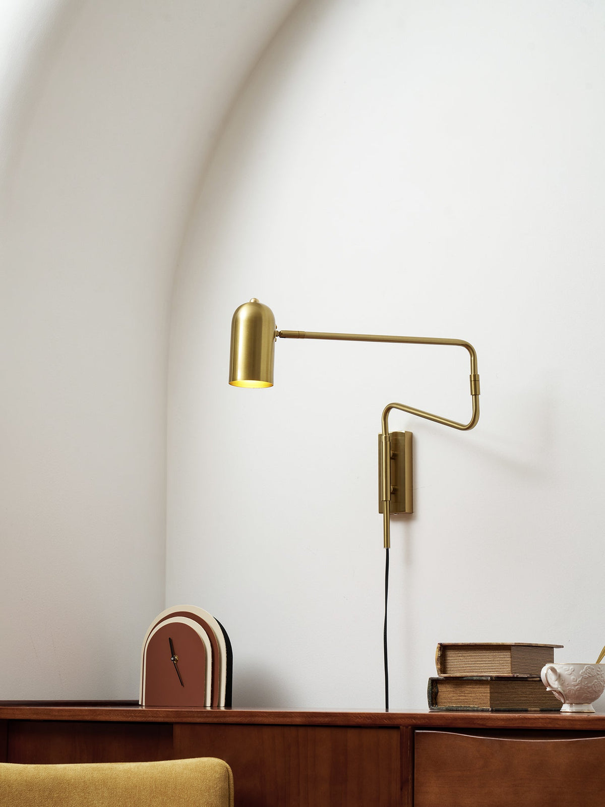 Swing-Arm Reading Sconce with Rotating Shade Metal Plug-In Fixture Black & Gold Finish for Bedroom Living Room Study Nook Task Lighting | Thomler