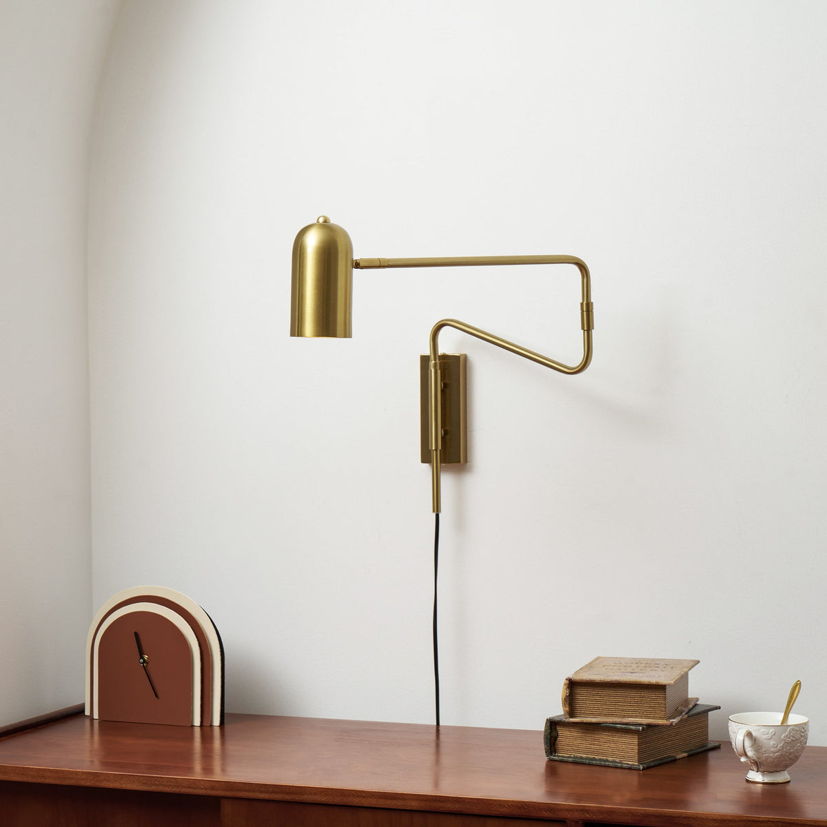 Swing-Arm Reading Sconce with Rotating Shade Metal Plug-In Fixture Black & Gold Finish for Bedroom Living Room Study Nook Task Lighting | Thomler