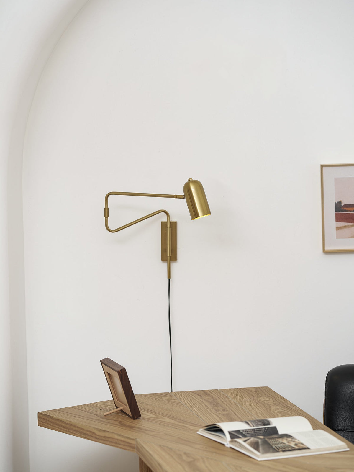 Swing-Arm Reading Sconce with Rotating Shade Metal Plug-In Fixture Black & Gold Finish for Bedroom Living Room Study Nook Task Lighting | Thomler