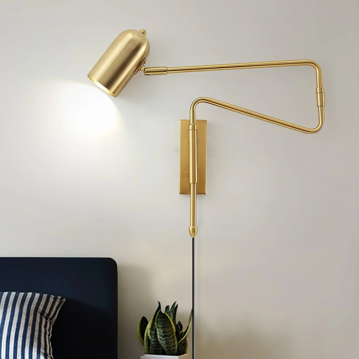Swing-Arm Reading Sconce with Rotating Shade Metal Plug-In Fixture Black & Gold Finish for Bedroom Living Room Study Nook Task Lighting | Thomler