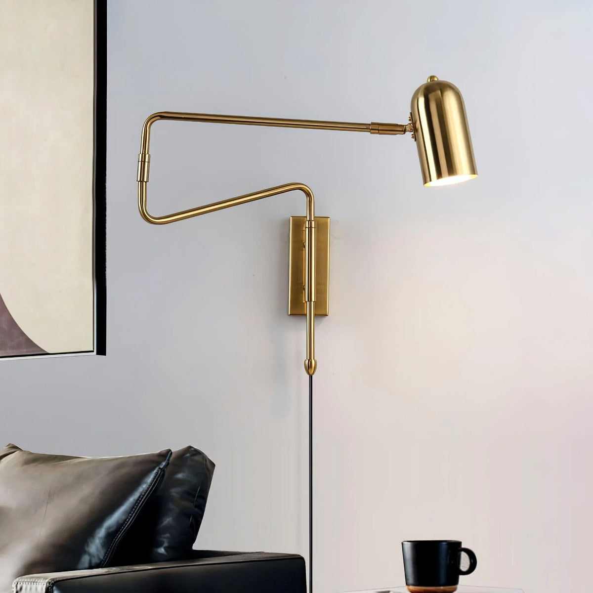 Swing-Arm Reading Sconce with Rotating Shade Metal Plug-In Fixture Black & Gold Finish for Bedroom Living Room Study Nook Task Lighting | Thomler