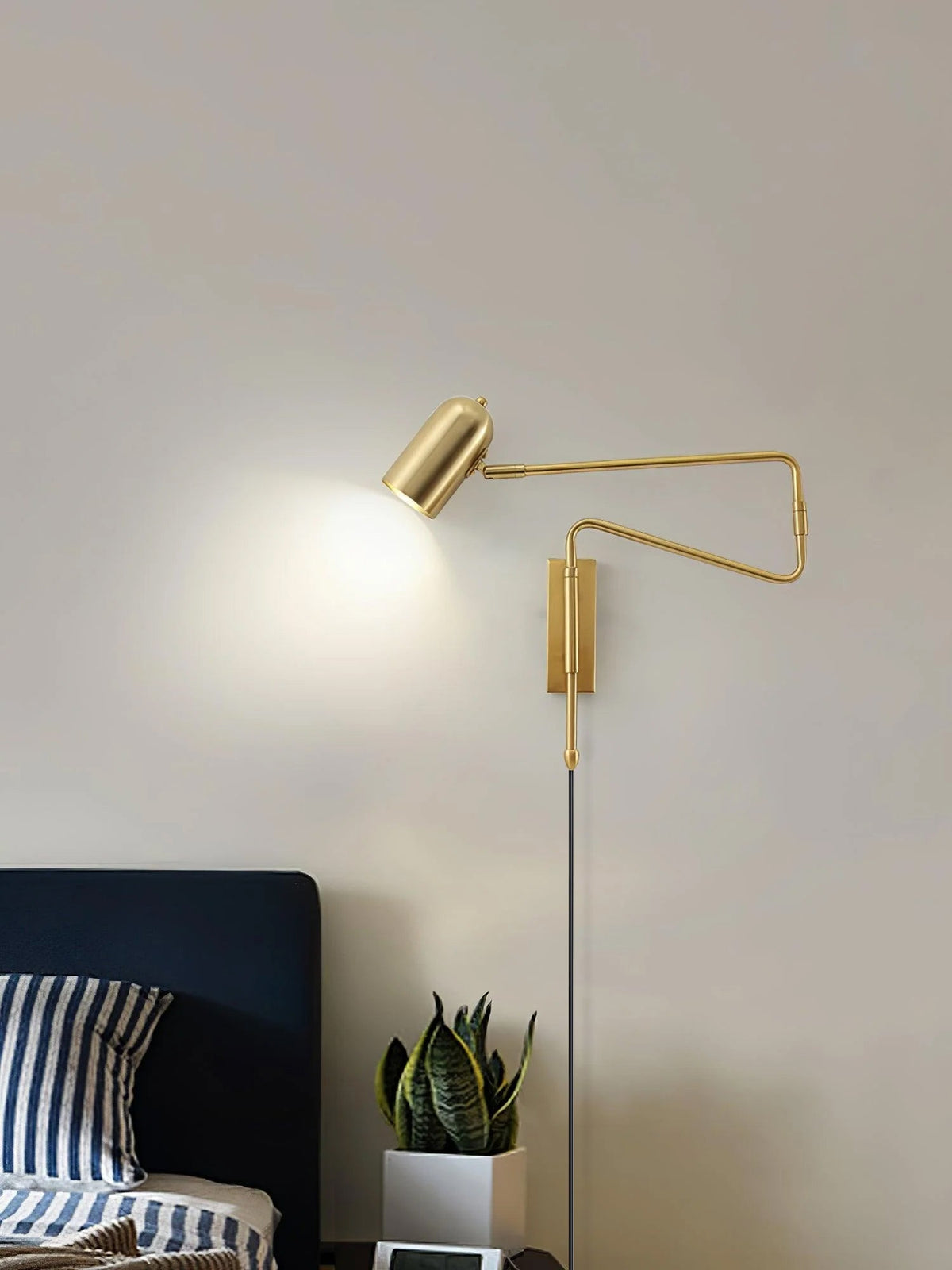 Swing-Arm Reading Sconce with Rotating Shade Metal Plug-In Fixture Black & Gold Finish for Bedroom Living Room Study Nook Task Lighting | Thomler