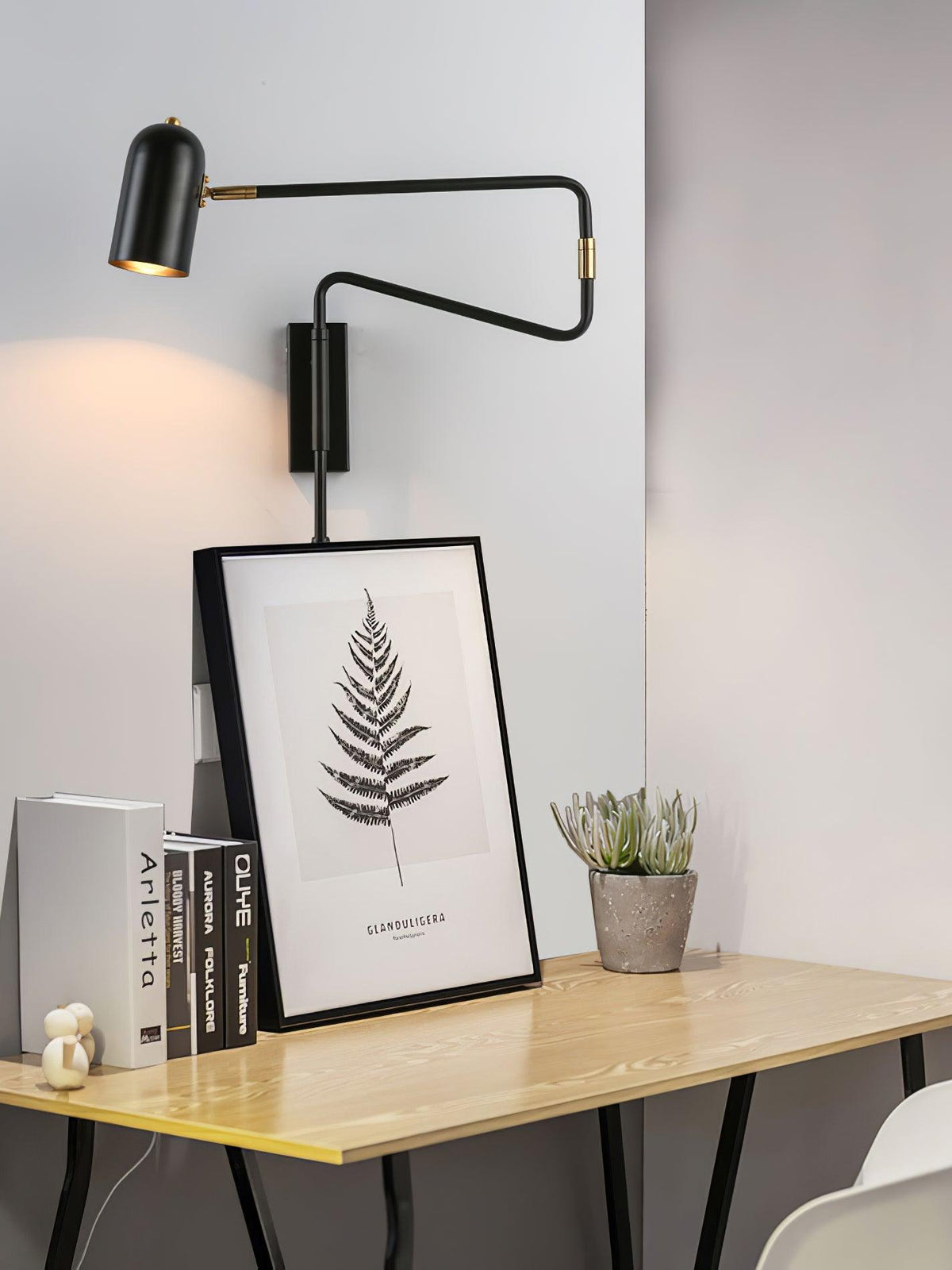 Swing-Arm Reading Sconce with Rotating Shade Metal Plug-In Fixture Black & Gold Finish for Bedroom Living Room Study Nook Task Lighting | Thomler