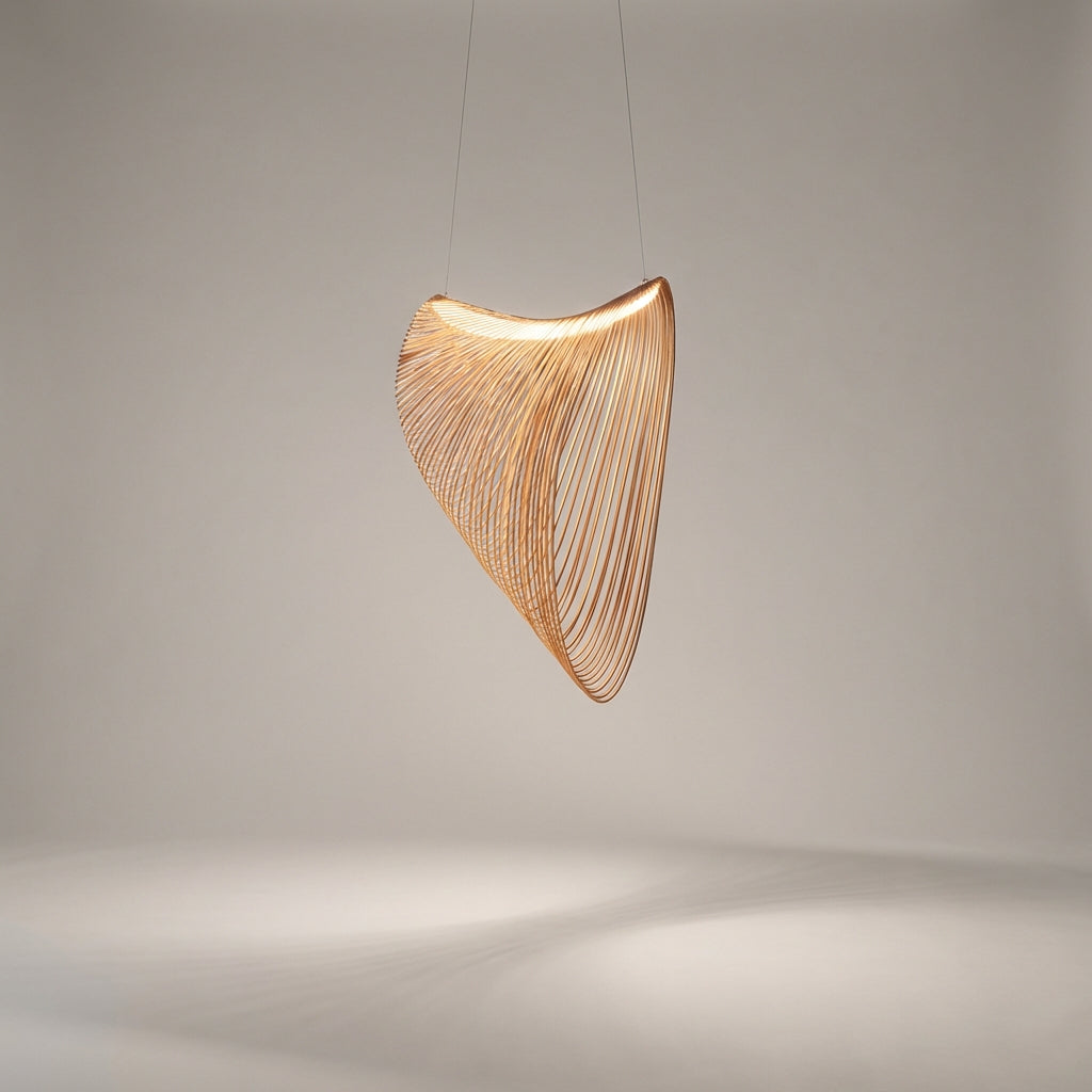 Geweven Houten LED Plafondlamp 31 inch Diameter Organische Sculpturale Hanglamp Natuurlijke Tint voor Eetkamer Keukeneiland Verstelbaar Snoer Scandi | Thomler