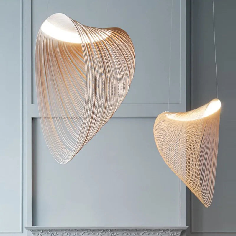 Woven Wood LED Ceiling Fixture 31 in Diameter Organic Sculptural Hanging Light Natural Tone for Dining Kitchen Island Adjustable Cord Scandi | Thomler