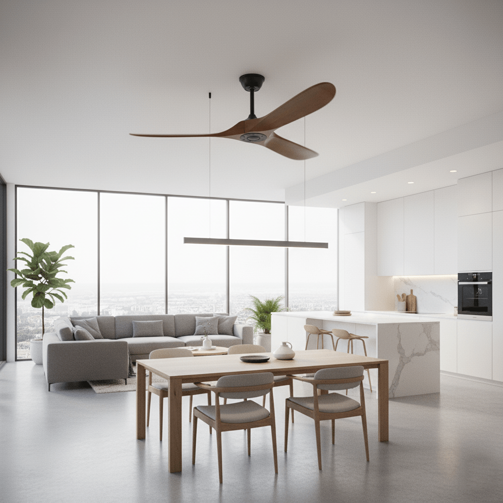 DC Motor Ceiling Fan with Wooden Blades 42 or 52 Inch Diameter Remote Control Indoor Air Circulation for Bedrooms Living Rooms Offices Low