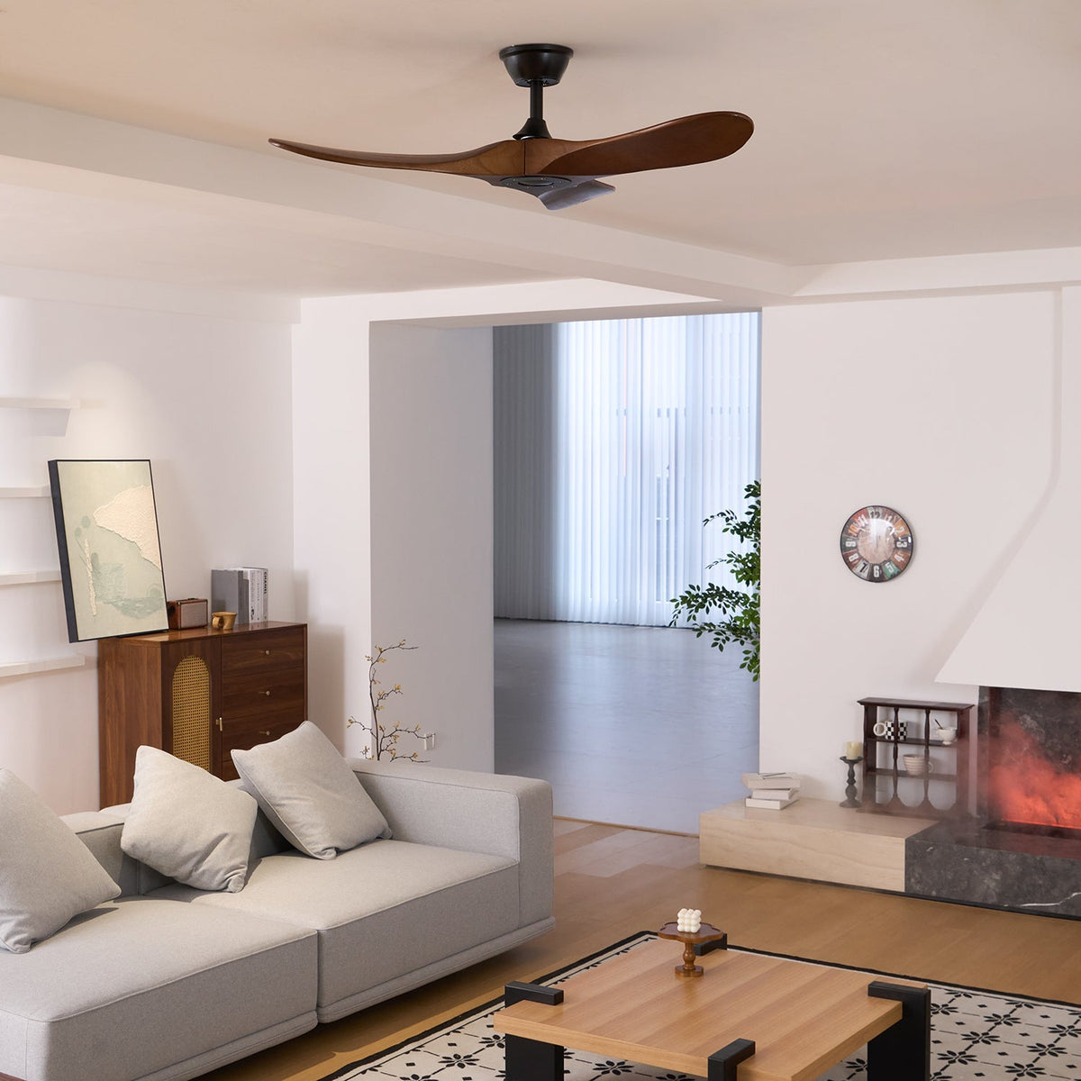 DC Motor Ceiling Fan with Wooden Blades 42 or 52 Inch Diameter Remote Control Indoor Air Circulation for Bedrooms Living Rooms Offices Low