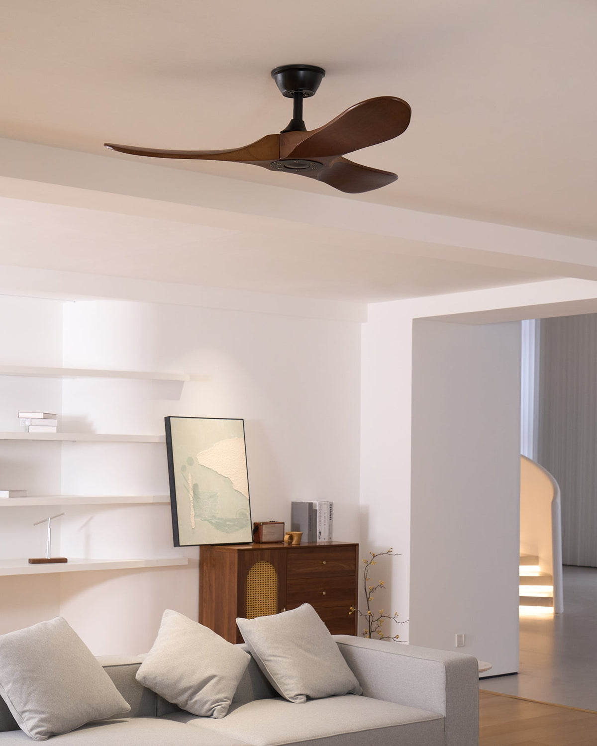 DC Motor Ceiling Fan with Wooden Blades 42 or 52 Inch Diameter Remote Control Indoor Air Circulation for Bedrooms Living Rooms Offices Low