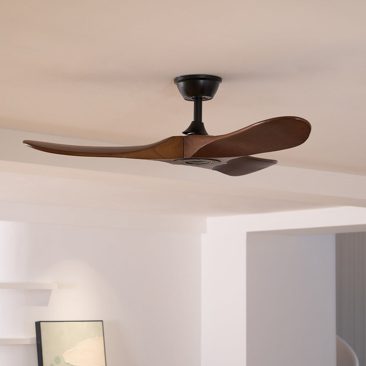 DC Motor Ceiling Fan with Wooden Blades 42 or 52 Inch Diameter Remote Control Indoor Air Circulation for Bedrooms Living Rooms Offices Low