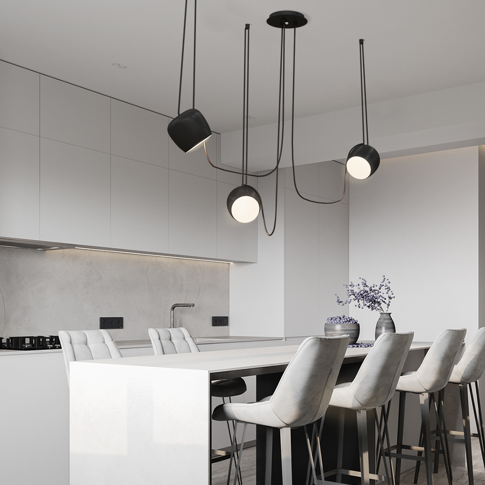 Ceiling Pendant Light Fixture with Adjustable Heads and Cable, 10W LED Dimmable Hanging Lamp, Black Aluminum Modern Lighting for Kitchen Isl | Thomler