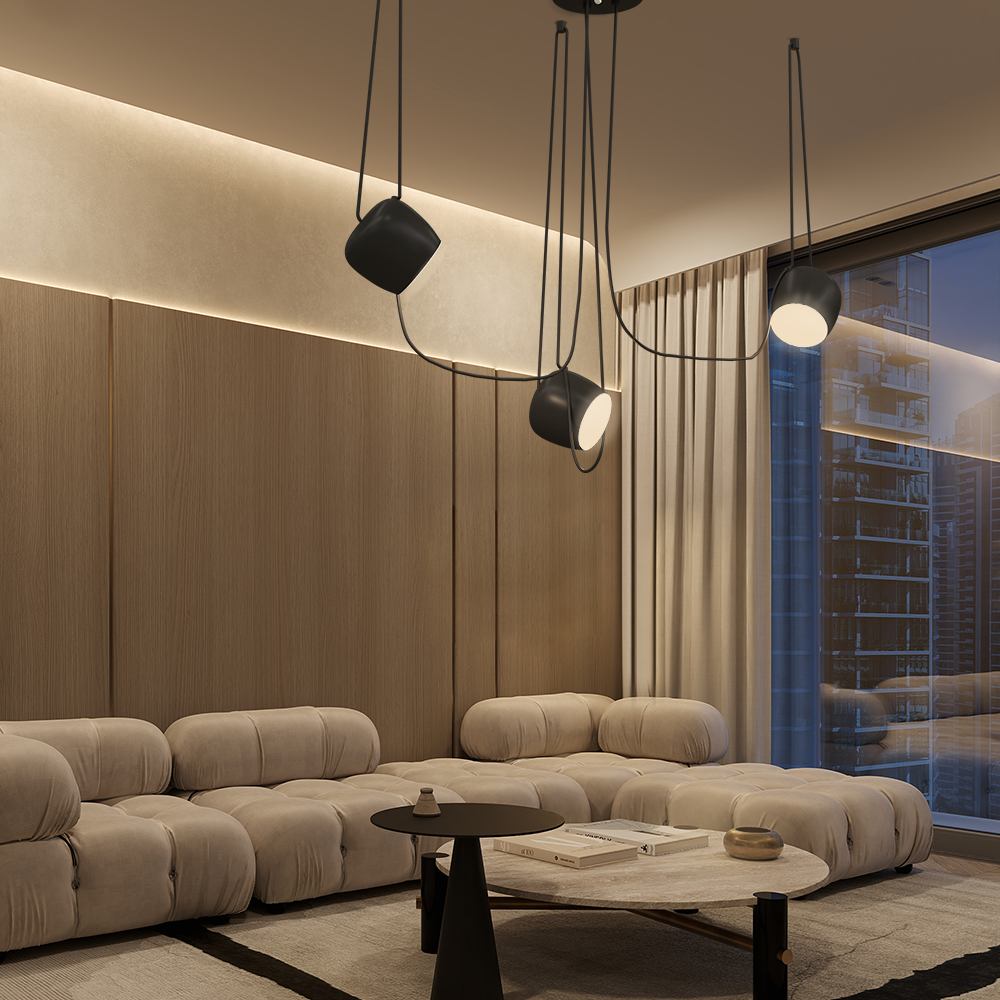 Plafondhanglamp met verstelbare koppen en kabel, 10W dimbare LED-hanglamp, moderne zwarte aluminium verlichting voor kookeiland | Thomler