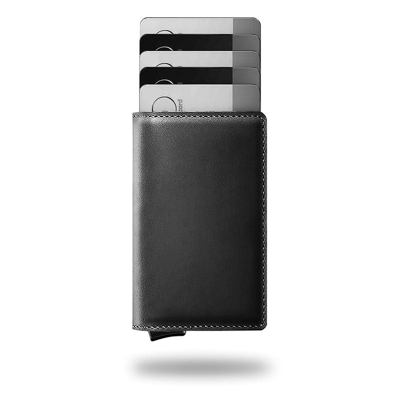 RFID-Blocking Leather Billfold with Pop-Up Card Holder 3.7 × 2.6 × 0.4 Inches Slim Aluminum Mechanism Travel Wallet Compact Front Pocket Org | Thomler