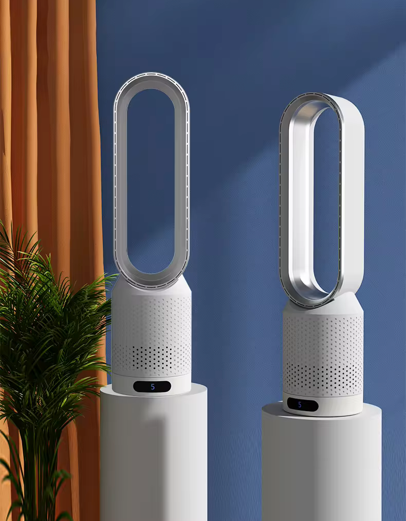 Blattloser Turmventilator mit Luftreiniger & Luftbefeuchter – 8 Geschwindigkeitsstufen, 90°-Oszillation, flüsterleise Kühlung für Schlaf- und Wohnzimmer