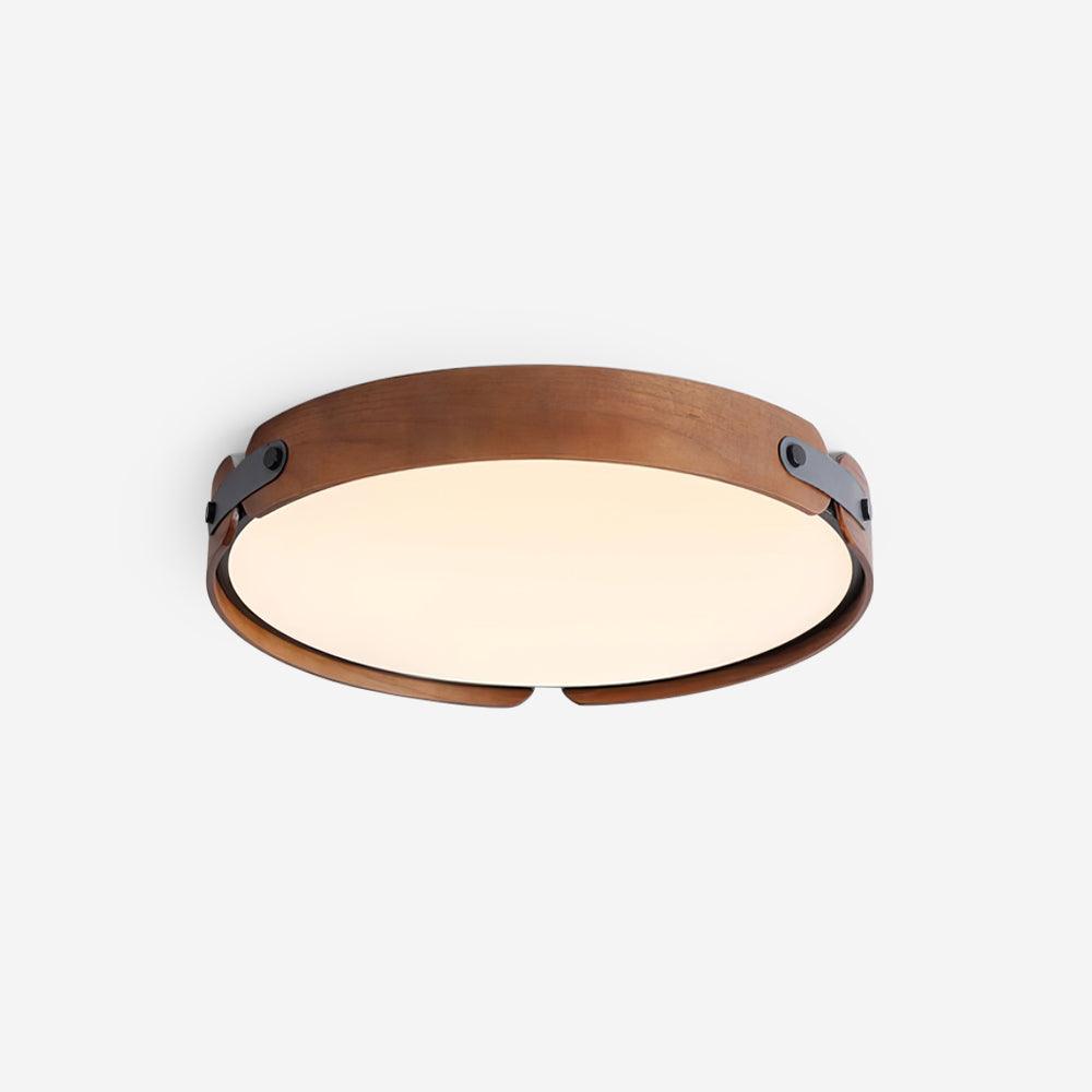 Flush Mount LED Wood Ceiling Light 16.5 in Wireless Dimmer Remote Control for Bedroom Bathroom Hallway Indoor Natural Walnut Finish Low Prof | Thomler