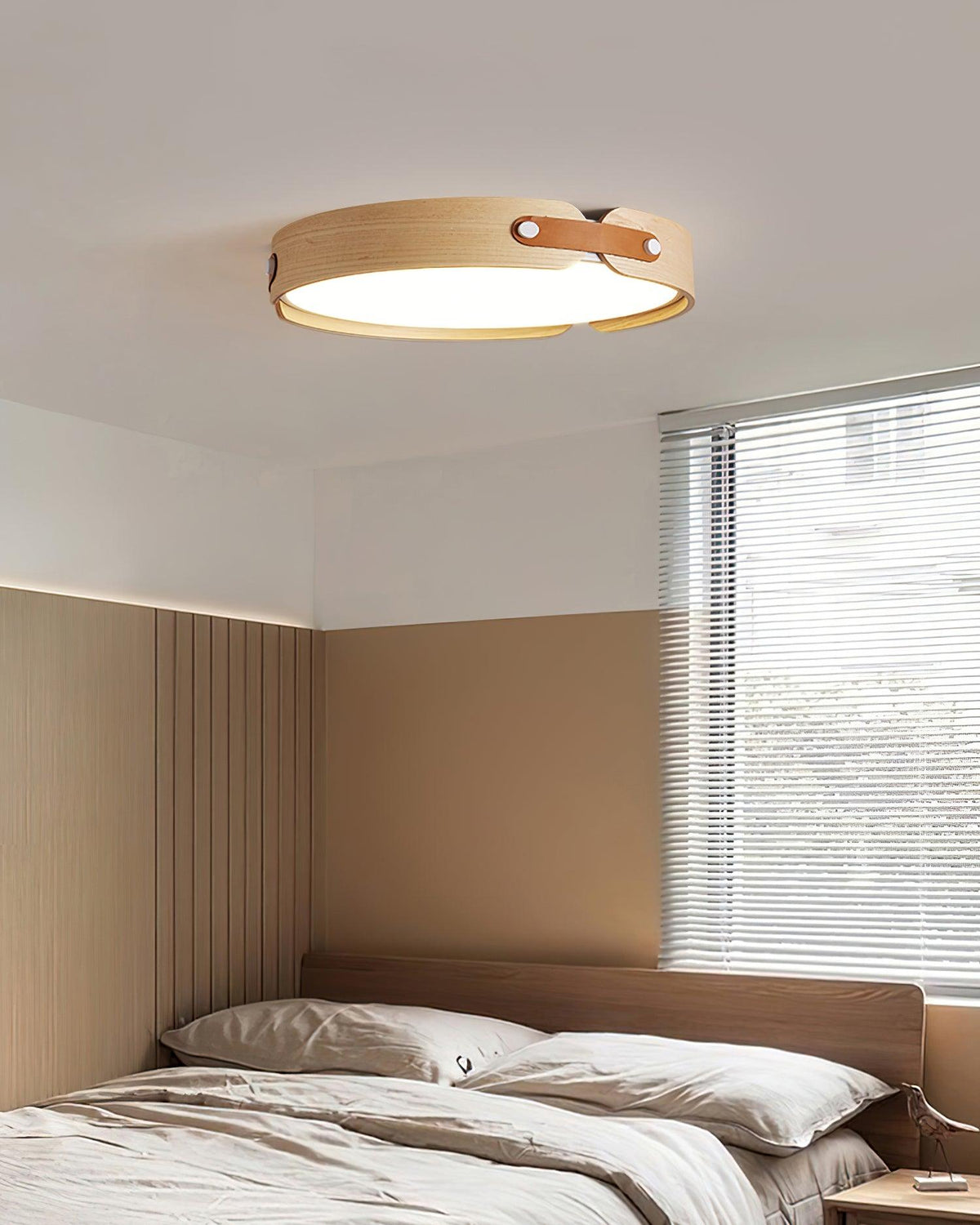 Flush Mount LED Wood Ceiling Light 16.5 in Wireless Dimmer Remote Control for Bedroom Bathroom Hallway Indoor Natural Walnut Finish Low Prof | Thomler