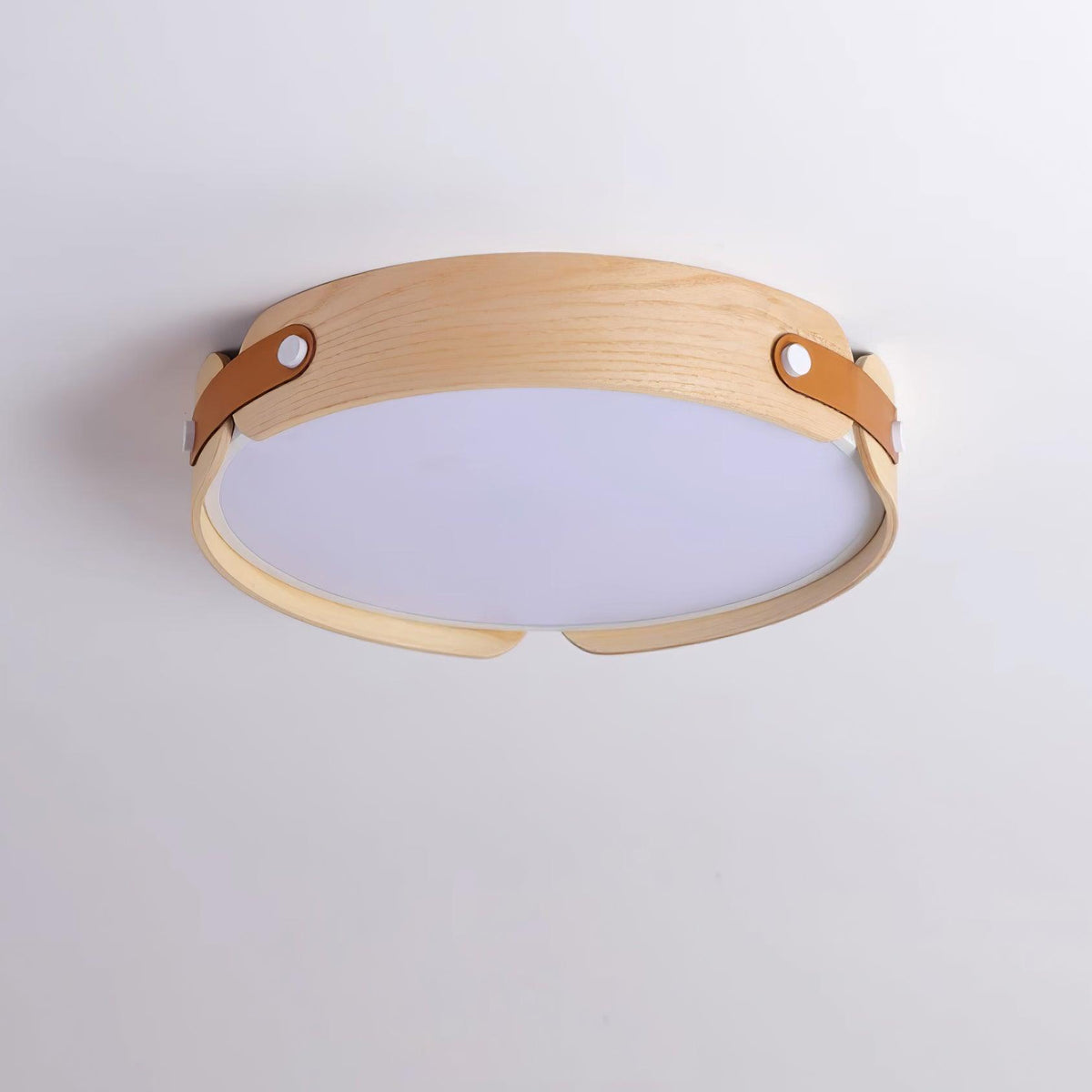Flush Mount LED Wood Ceiling Light 16.5 in Wireless Dimmer Remote Control for Bedroom Bathroom Hallway Indoor Natural Walnut Finish Low Prof | Thomler