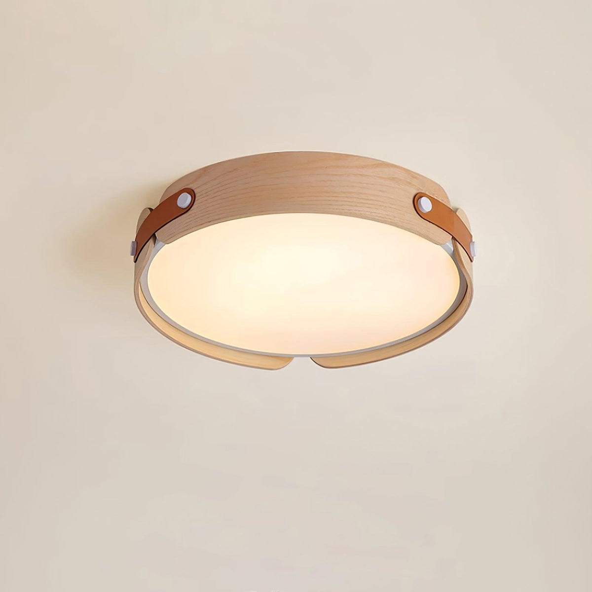 Flush Mount LED Wood Ceiling Light 16.5 in Wireless Dimmer Remote Control for Bedroom Bathroom Hallway Indoor Natural Walnut Finish Low Prof | Thomler