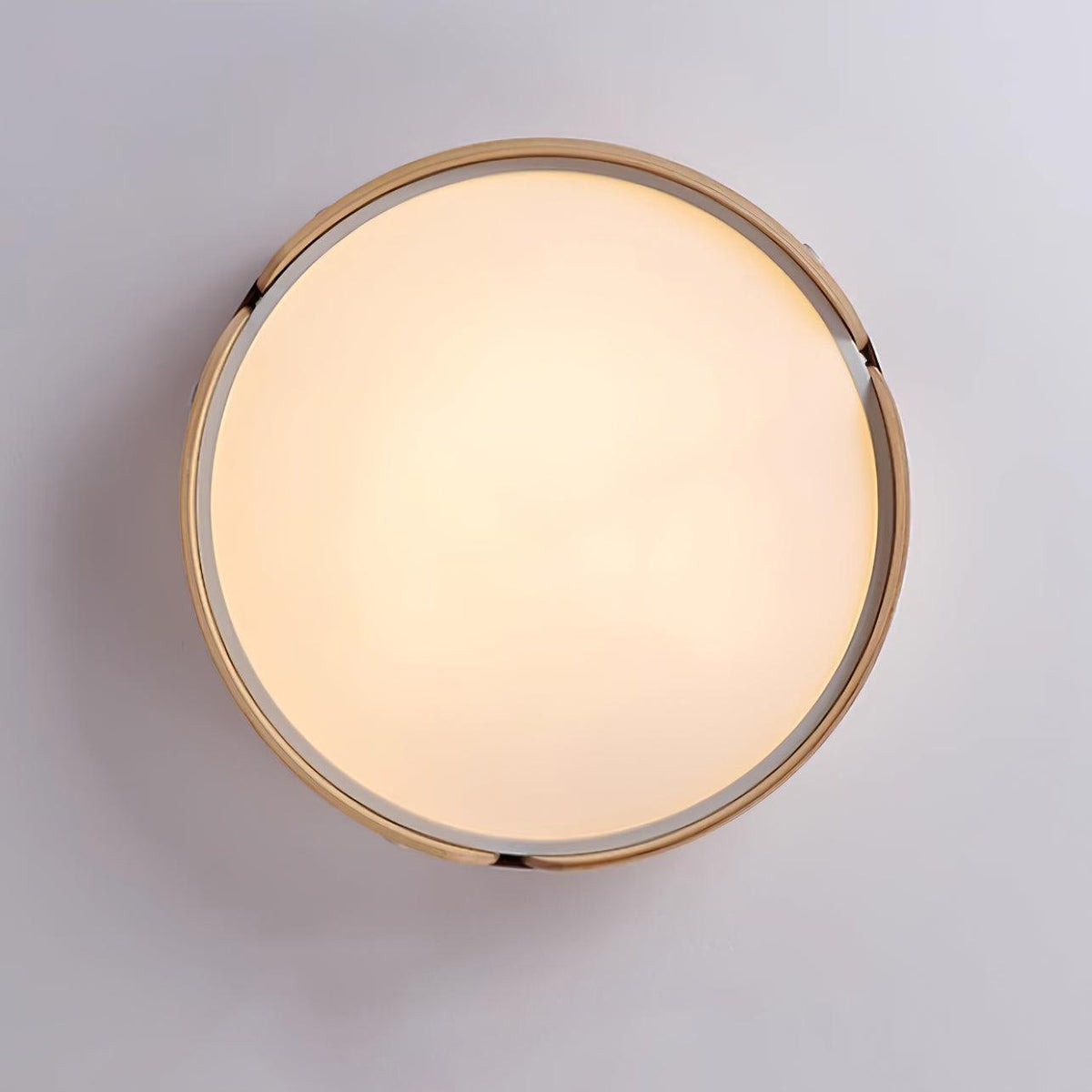 Flush Mount LED Wood Ceiling Light 16.5 in Wireless Dimmer Remote Control for Bedroom Bathroom Hallway Indoor Natural Walnut Finish Low Prof | Thomler