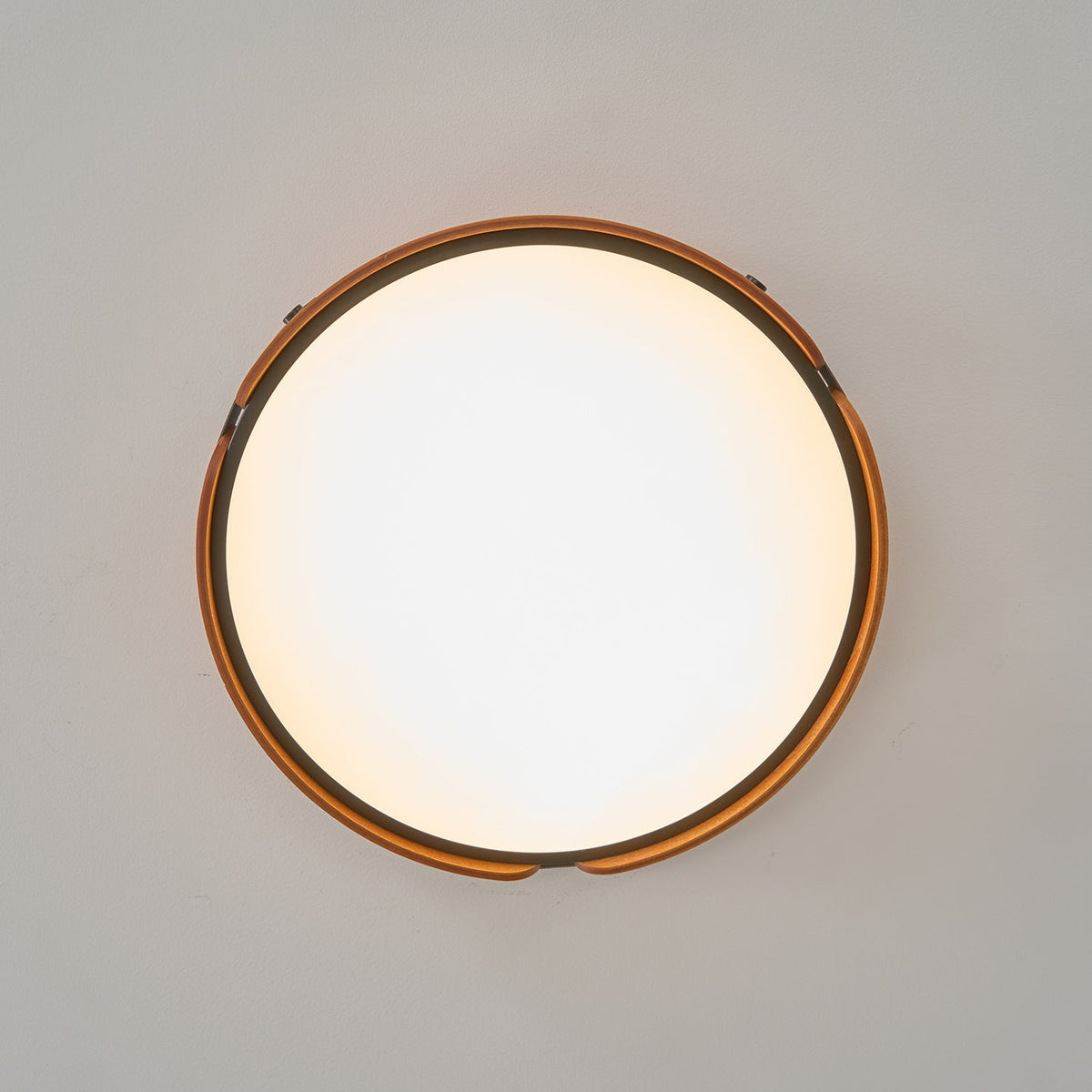 Flush Mount LED Wood Ceiling Light 16.5 in Wireless Dimmer Remote Control for Bedroom Bathroom Hallway Indoor Natural Walnut Finish Low Prof | Thomler