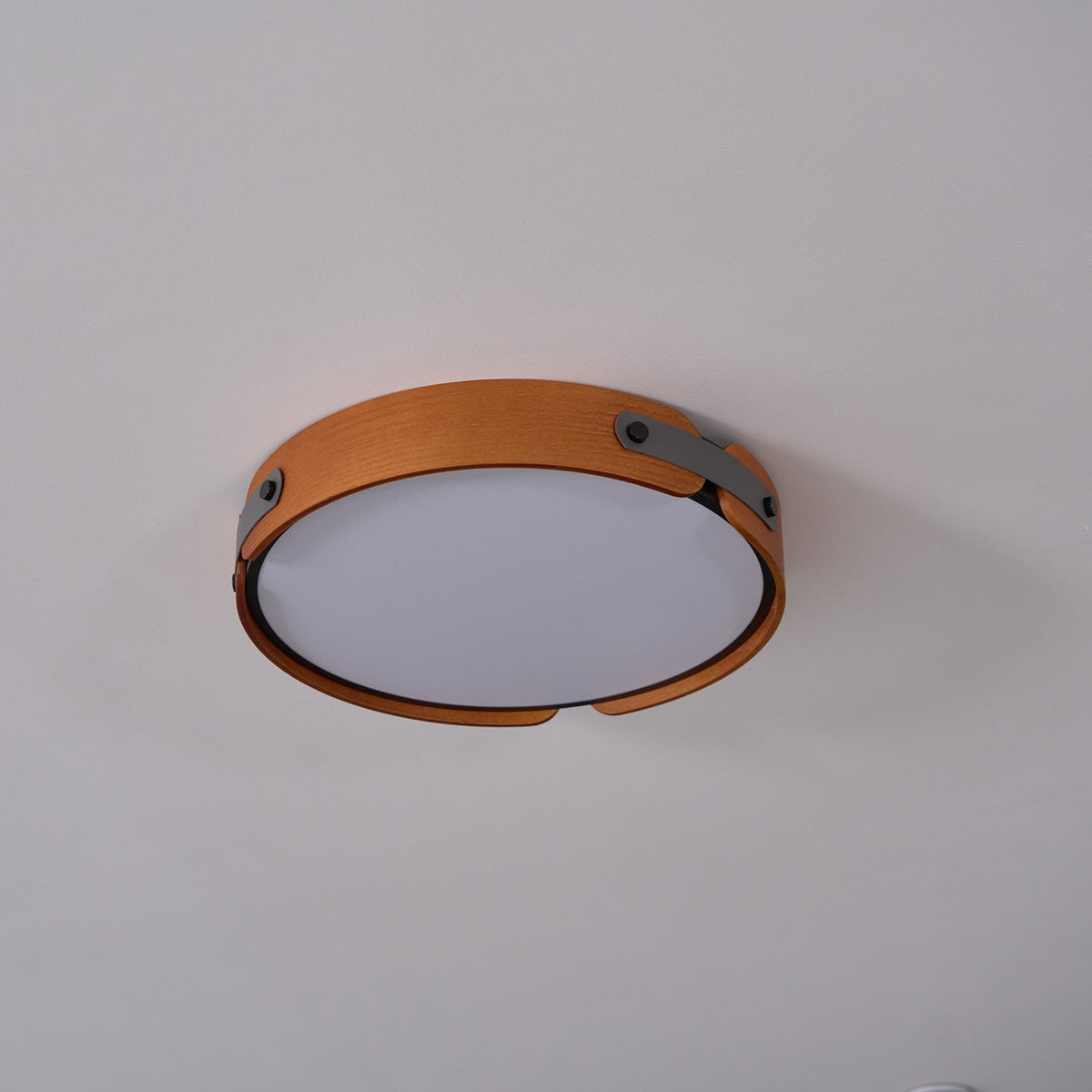 Flush Mount LED Wood Ceiling Light 16.5 in Wireless Dimmer Remote Control for Bedroom Bathroom Hallway Indoor Natural Walnut Finish Low Prof | Thomler