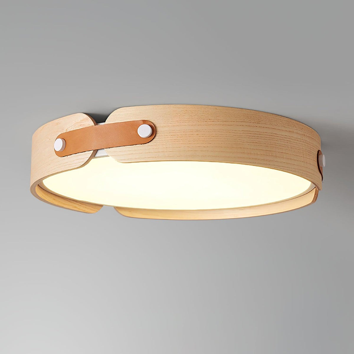 Flush Mount LED Wood Ceiling Light 16.5 in Wireless Dimmer Remote Control for Bedroom Bathroom Hallway Indoor Natural Walnut Finish Low Prof | Thomler