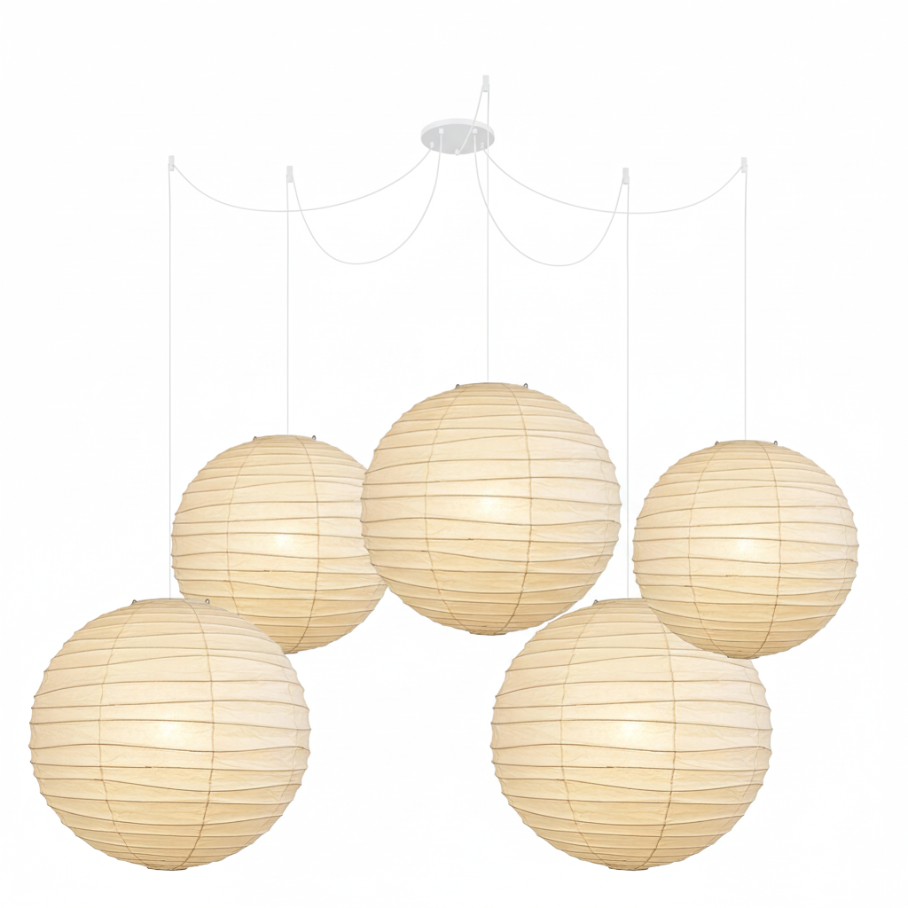 Paper Globe Hanging Light Fixture White Shade Adjustable Wire for Dining Room Living Room Bedroom Overhead Lighting Mid-Century Asian Inspir | Thomler