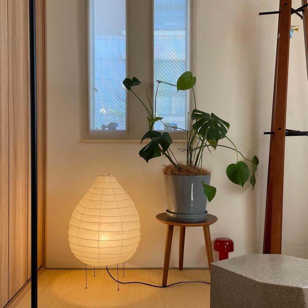 Floor-Standing Paper Shade Light 24 Inches Tall Bedroom Nightstand Illumination Japanese-Inspired Accent Fixture Sculptural Living Room Corn | Thomler