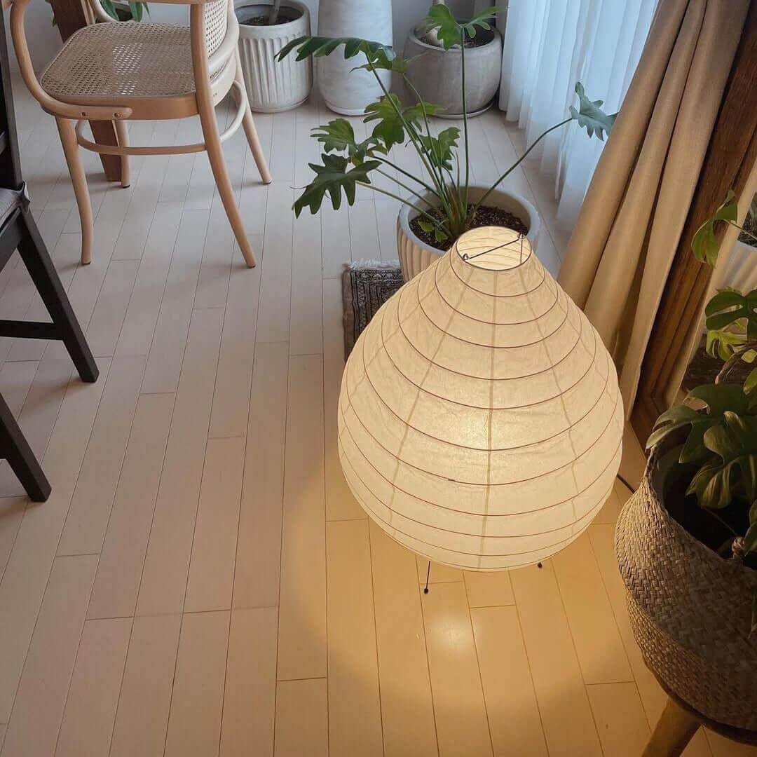 Floor-Standing Paper Shade Light 24 Inches Tall Bedroom Nightstand Illumination Japanese-Inspired Accent Fixture Sculptural Living Room Corn | Thomler