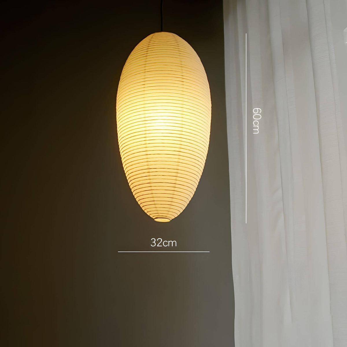 Hanging Ceiling Fixture with Translucent Rice Paper Lampshade 11.4"×19.7" for Dining Room Kitchen Bedroom Ambient Overhead Lighting | Thomler