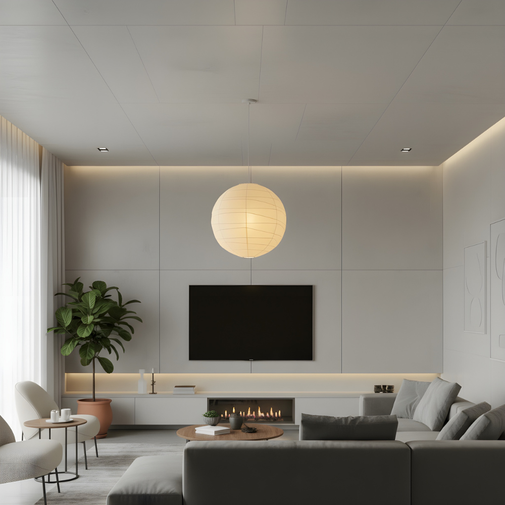Schwebende Papier-Pendelleuchte, 56 cm, weiße minimalistische Deckenlampe für Schlaf- und Esszimmer | Sanftes Umgebungslicht, höhenverstellbar | Thomler