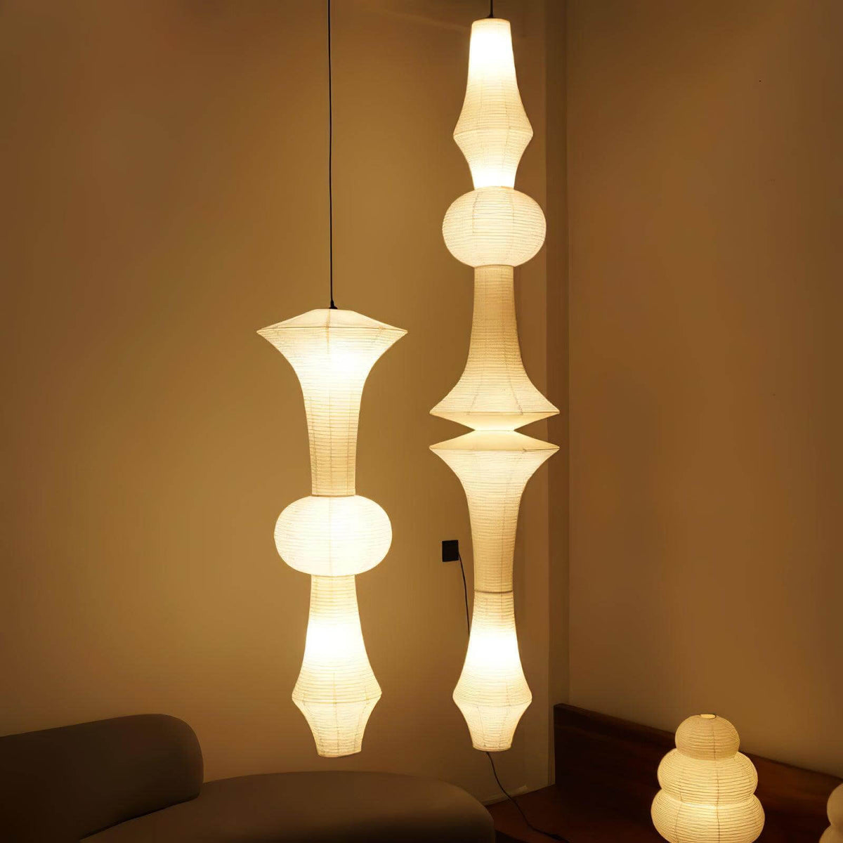Overhead Hanging Fixture with Paper Shade for Kitchen Island or Breakfast Nook | Cylindrical Drop Lamp in White or Warm Tone | E26 Socket Ce | Thomler