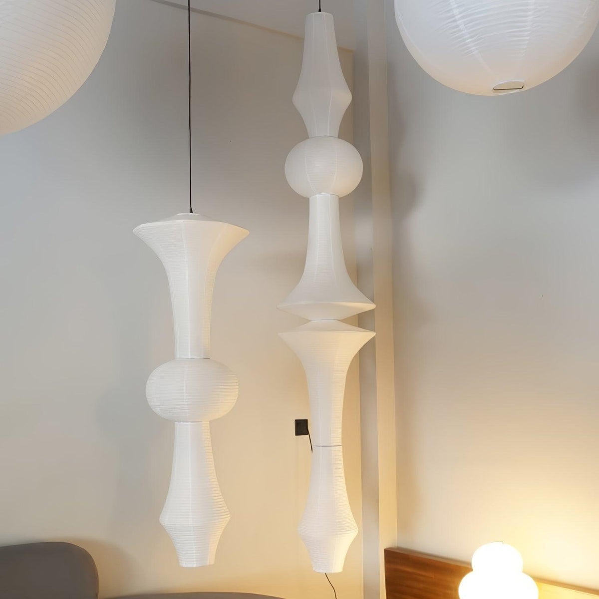 Overhead Hanging Fixture with Paper Shade for Kitchen Island or Breakfast Nook | Cylindrical Drop Lamp in White or Warm Tone | E26 Socket Ce | Thomler