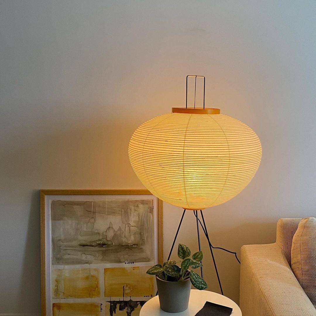 Handcrafted Paper Shade Tripod Standing Lamp 20 in White for Living Room Bedroom Reading Nook Accent Light Japandi Minimalist Decor | Thomler