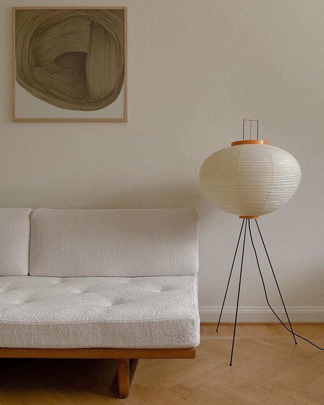 Handcrafted Paper Shade Tripod Standing Lamp 20 in White for Living Room Bedroom Reading Nook Accent Light Japandi Minimalist Decor | Thomler