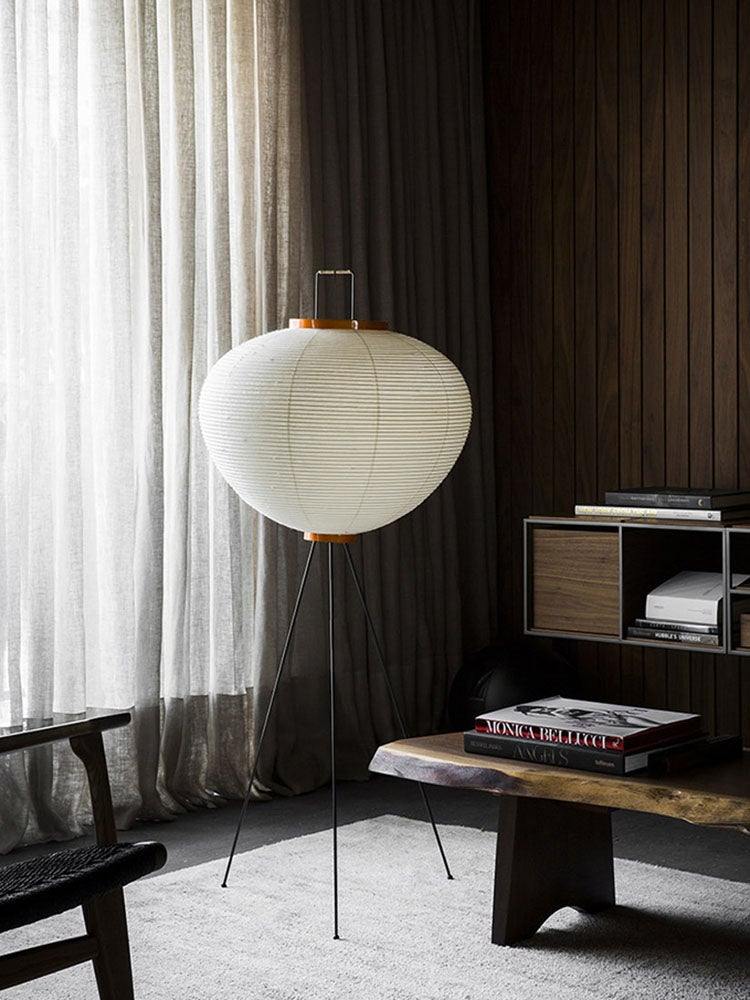 Handcrafted Paper Shade Tripod Standing Lamp 20 in White for Living Room Bedroom Reading Nook Accent Light Japandi Minimalist Decor | Thomler