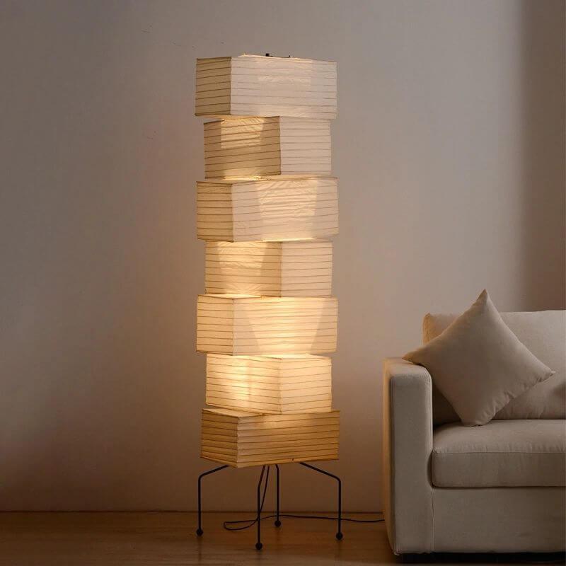 Lámpara de pie alta con pantalla de papel escultural, 19 pulgadas, luz suave y difusa, bambú natural para dormitorio, sala de estar, rincón decorativo, estilo Japandi minimalista Rea | Thomler
