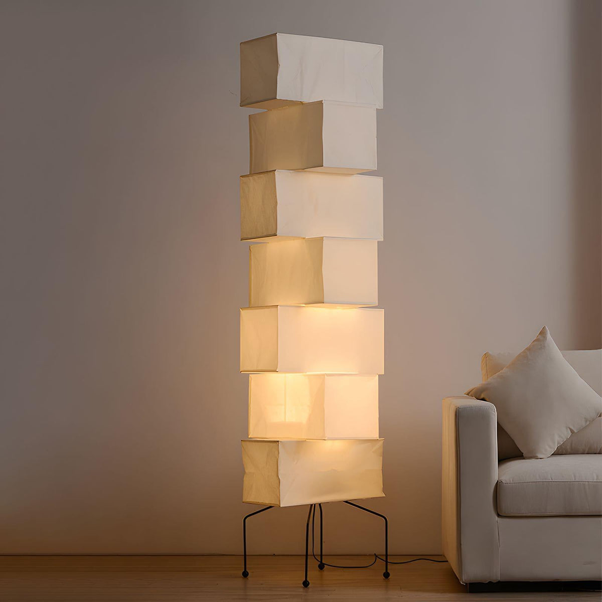 Lámpara de pie alta con pantalla de papel escultural, 19 pulgadas, luz suave y difusa, bambú natural para dormitorio, sala de estar, rincón decorativo, estilo Japandi minimalista Rea | Thomler