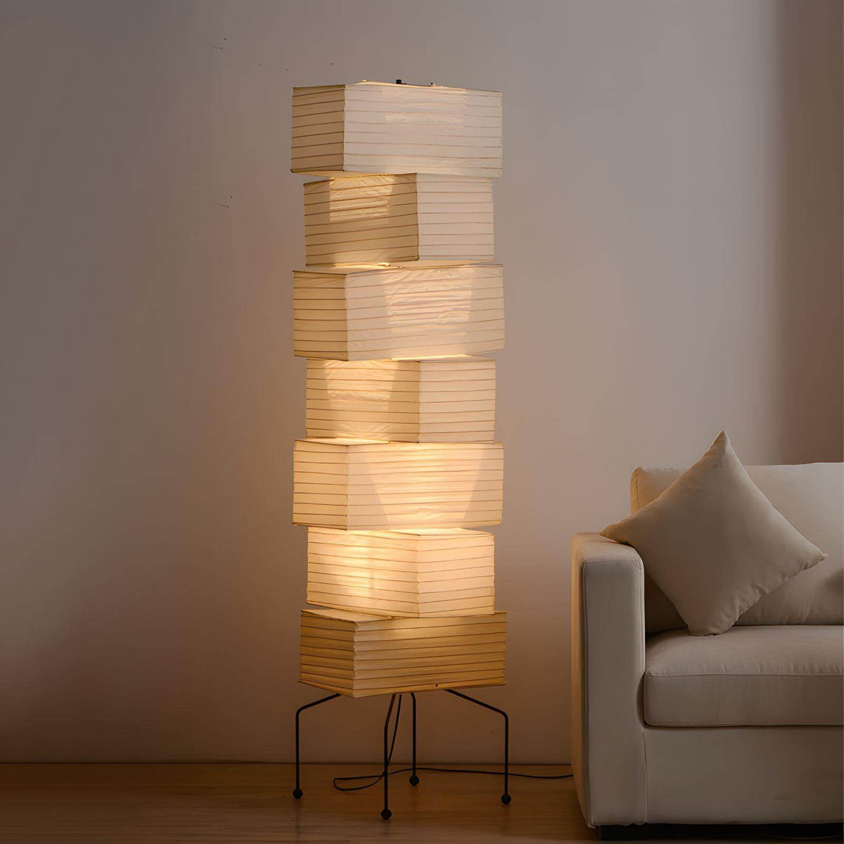 Lámpara de pie alta con pantalla de papel escultural, 19 pulgadas, luz suave y difusa, bambú natural para dormitorio, sala de estar, rincón decorativo, estilo Japandi minimalista Rea | Thomler