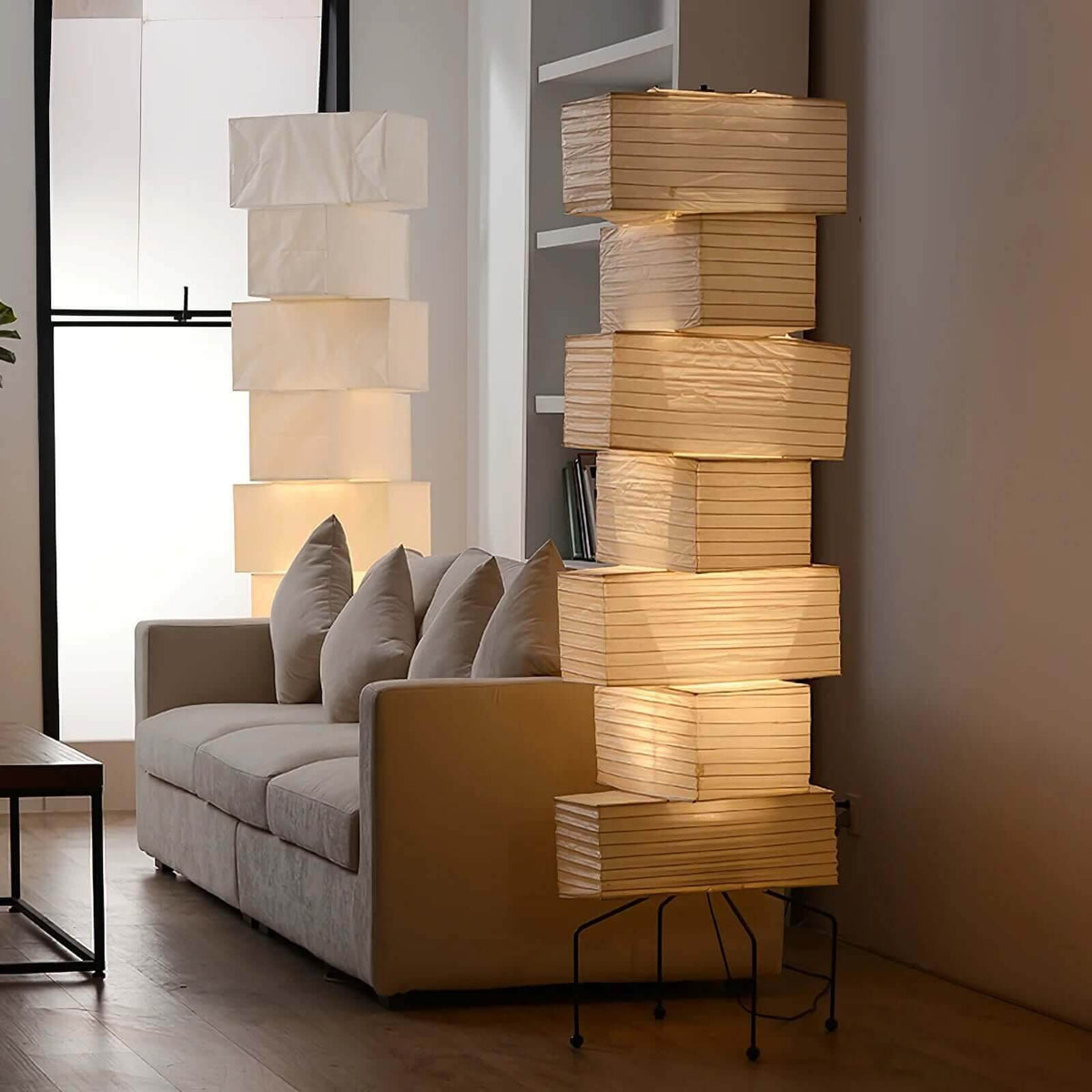 Lámpara de pie alta con pantalla de papel escultural, 19 pulgadas, luz suave y difusa, bambú natural para dormitorio, sala de estar, rincón decorativo, estilo Japandi minimalista Rea | Thomler