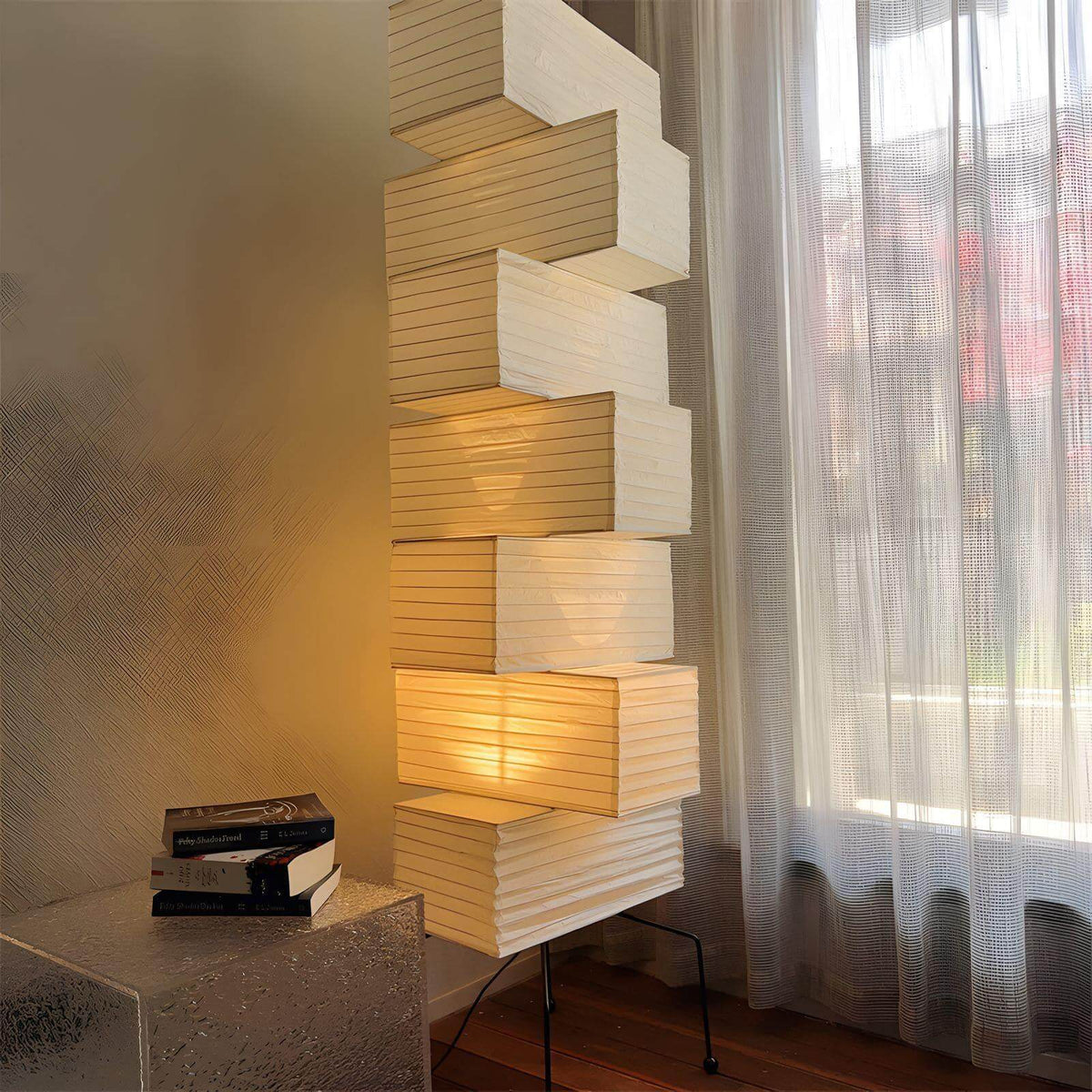 Lámpara de pie alta con pantalla de papel escultural, 19 pulgadas, luz suave y difusa, bambú natural para dormitorio, sala de estar, rincón decorativo, estilo Japandi minimalista Rea | Thomler