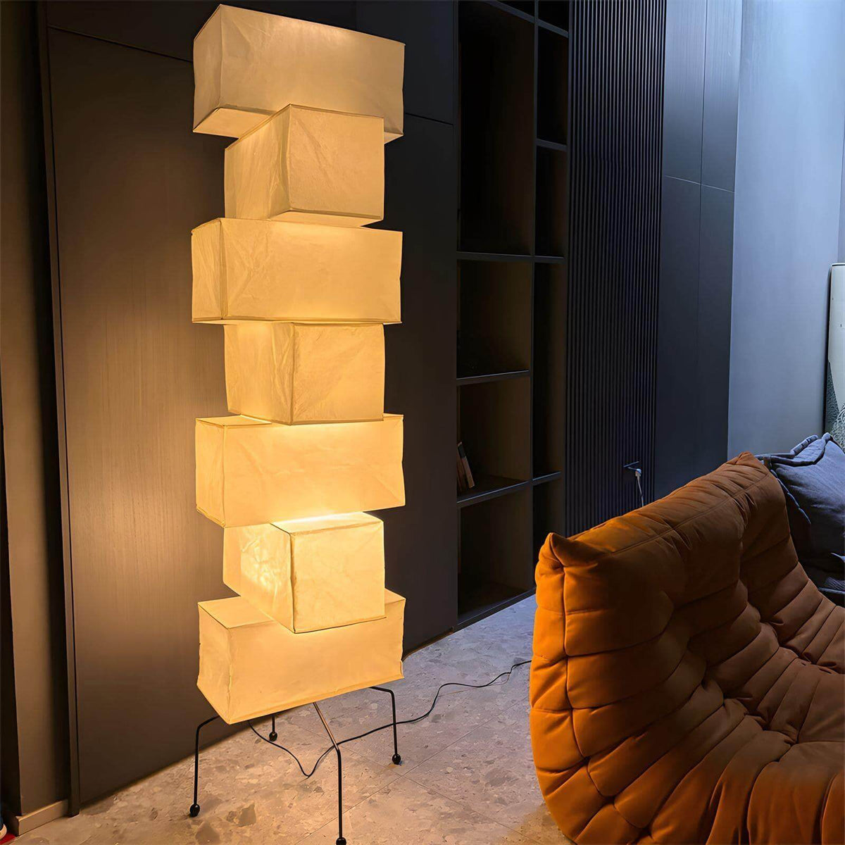 Lámpara de pie alta con pantalla de papel escultural, 19 pulgadas, luz suave y difusa, bambú natural para dormitorio, sala de estar, rincón decorativo, estilo Japandi minimalista Rea | Thomler