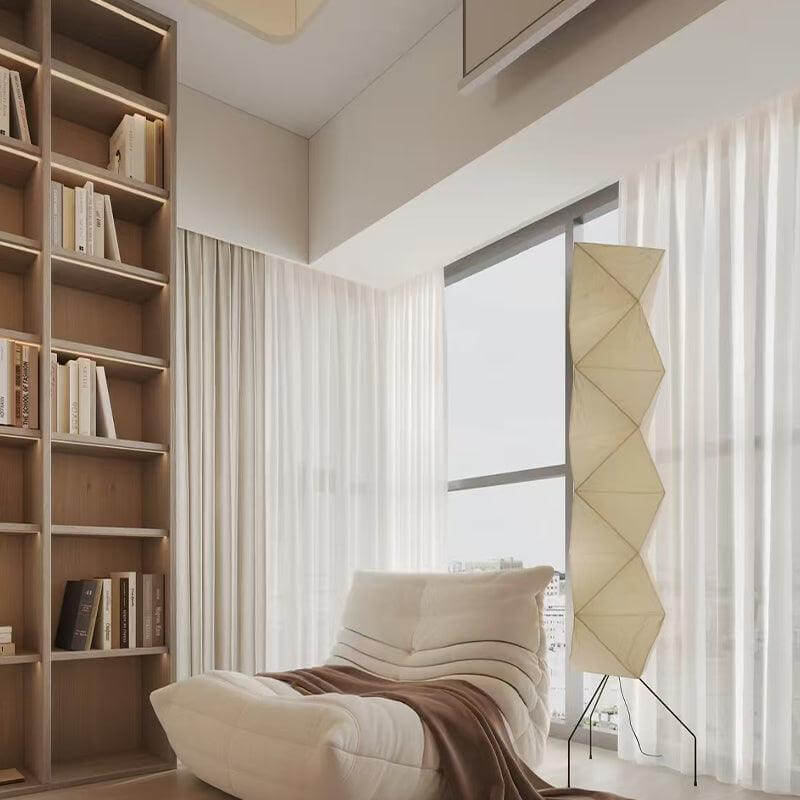 Tall Paper-Shade Standing Lamp 74 in Minimalist Accent Light Bedroom Corner Reading Lounge Space Japanese-Inspired Vertical Illumination | Thomler