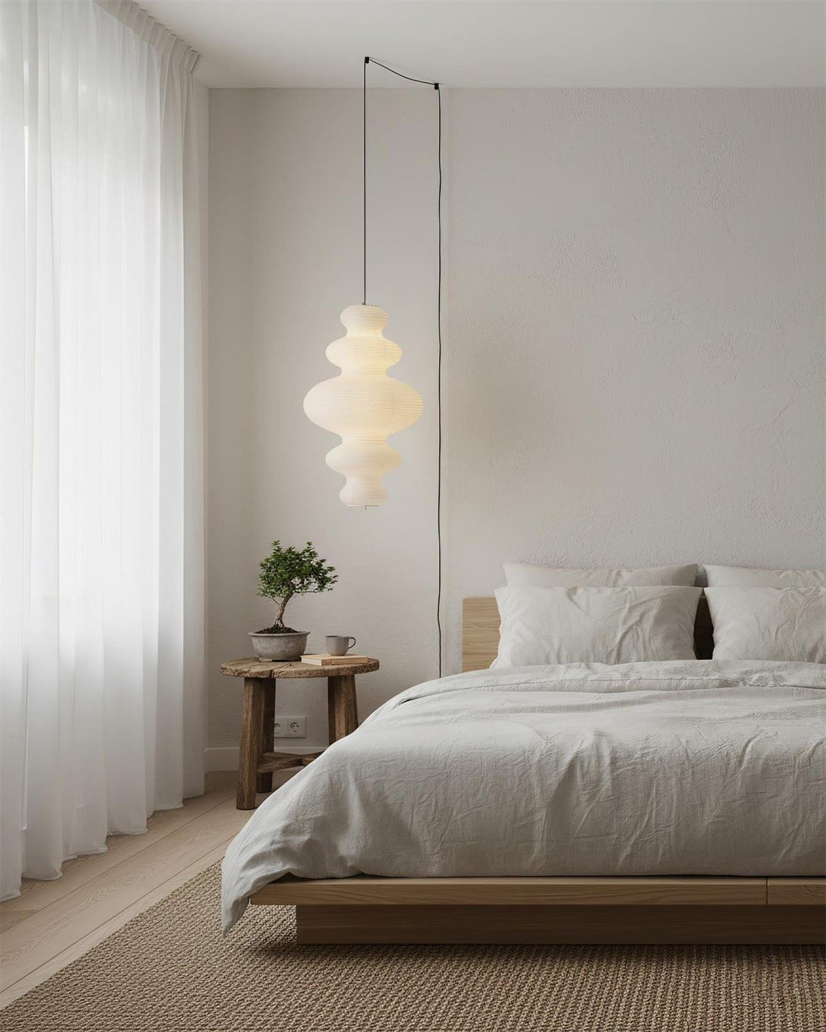 Overhead Suspension Lamp 18.5×32 White Handmade Paper Shade for Dining Table Kitchen Island Contemporary Asian Inspired Ceiling Fixture Adju | Thomler