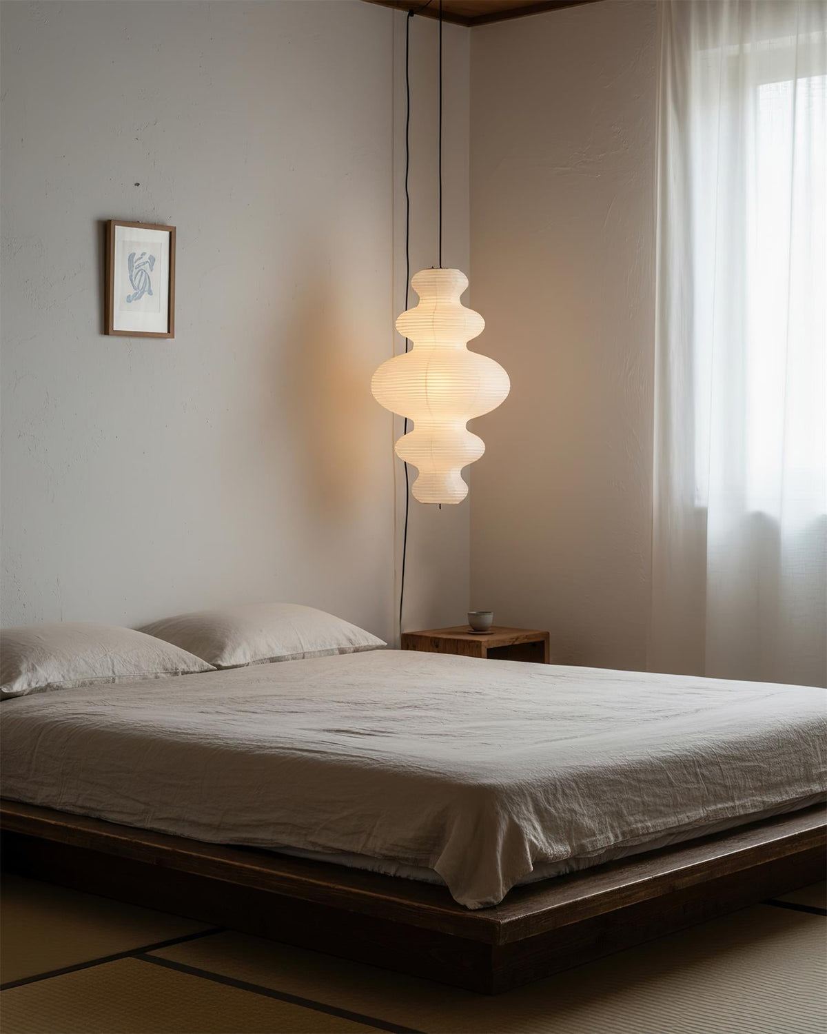 Overhead Suspension Lamp 18.5×32 White Handmade Paper Shade for Dining Table Kitchen Island Contemporary Asian Inspired Ceiling Fixture Adju | Thomler