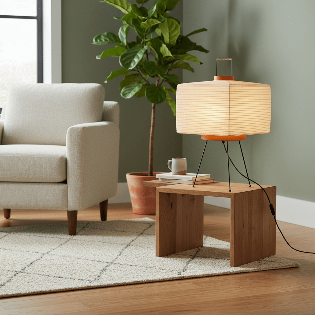 Lámpara de acento con pantalla de papel hecha a mano, 10 pulgadas de ancho, luz nocturna LED de brillo cálido para dormitorio, oficina, escritorio, rincón de lectura, estilo minimalista japonés