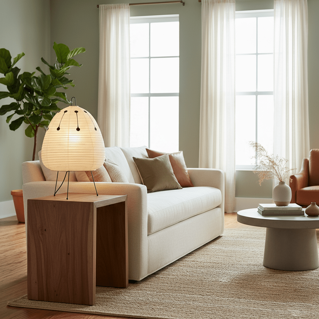 Lámpara de acento con pantalla de papel hecha a mano, 10 pulgadas de ancho, luz nocturna LED de brillo cálido para dormitorio, oficina, escritorio, rincón de lectura, estilo minimalista japonés