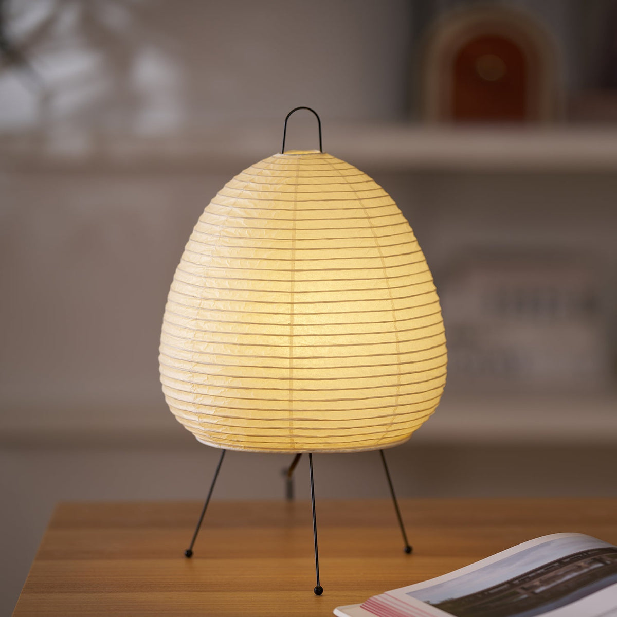 Lámpara de acento con pantalla de papel hecha a mano, 10 pulgadas de ancho, luz nocturna LED de brillo cálido para dormitorio, oficina, escritorio, rincón de lectura, estilo minimalista japonés
